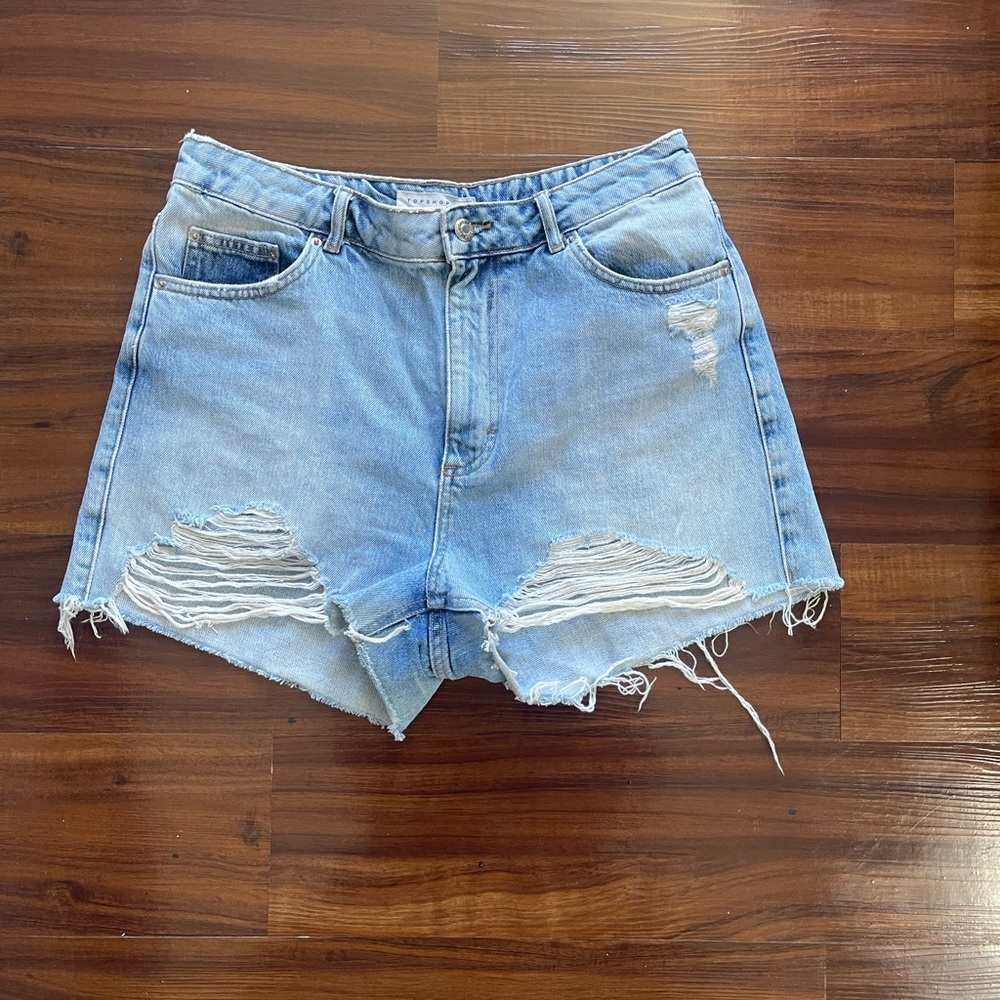 TOPSHOP 10 Distressed Light Blue Denim Shorts